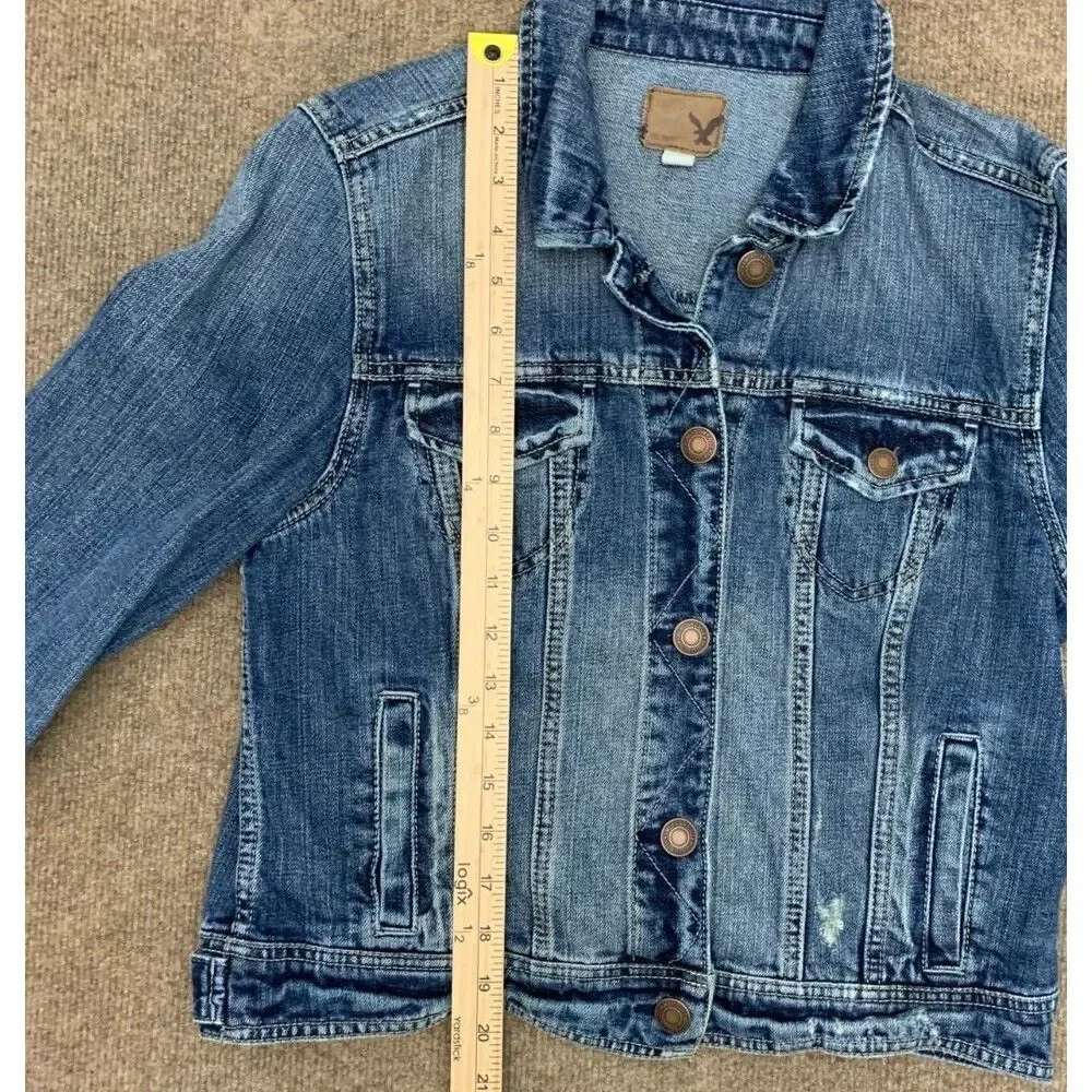 Vintage American Eagle Jacket Womens L Denim Trucker Type III Distressed Y2K - Picture 3 of 8
